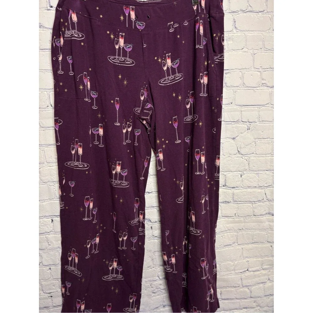 Soma Purple Champagne Toast Cheers Loungewear Holiday Cabincore Pajamas Set M